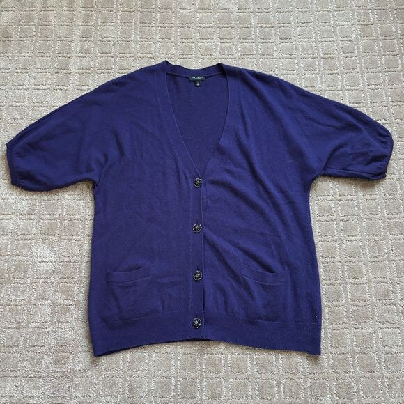TALBOTS Cashmere Angora Lambswool Jeweled Button Cardigan Sweater Large Purple - Picture 1 of 8
